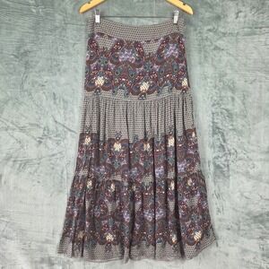 Womens Skirt Medium Maxi Floral Paisley Boho Peasant Prairie Retro Tiered Flowy